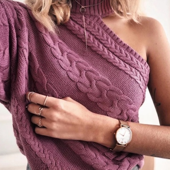 Off Shoulder Knitted Turtleneck Sweater | 0129 - Picture 2 of 5